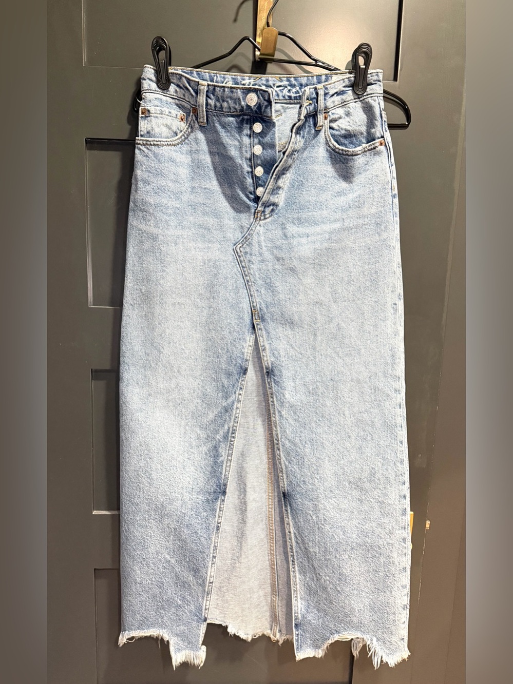 Free People We The Free High Rise Button Fly Denim Maxi Skirt